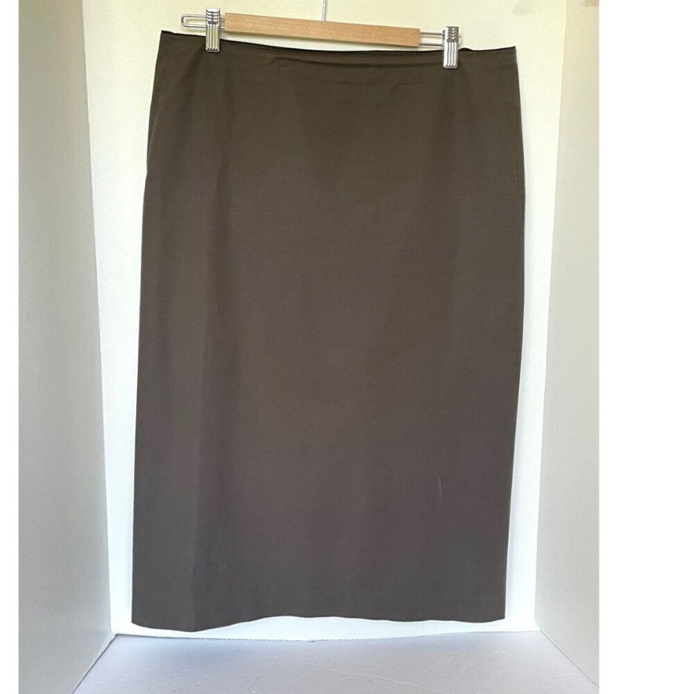 LAFAYETTE 148 Pencil Skirt 12 Khaki Green Straight Cotton Twill Stretch BackVent
